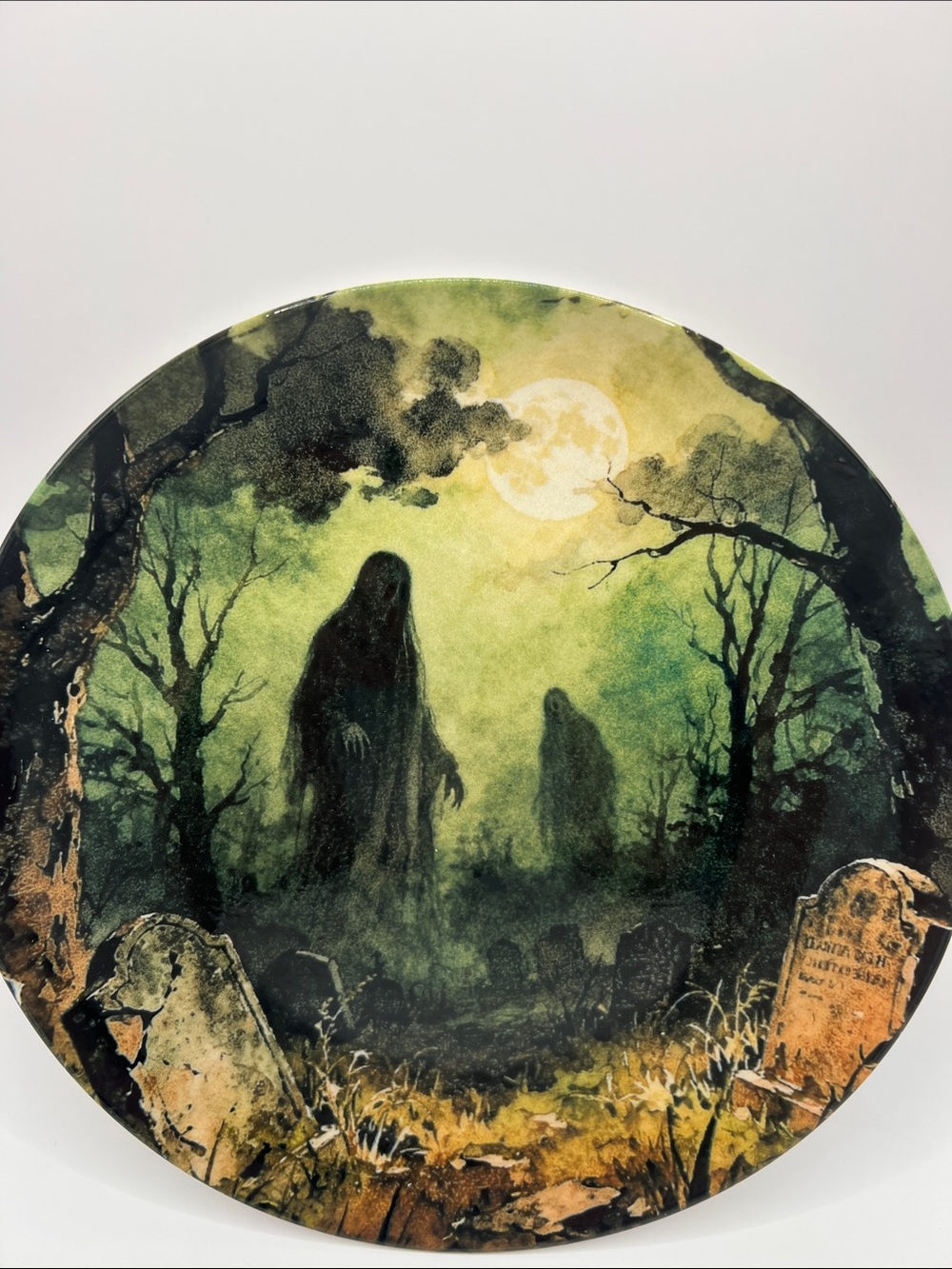HALLOWEEN Haunted Graveyard Spooky Creepy Plate 10.5” 
Microwave & Dishwasher